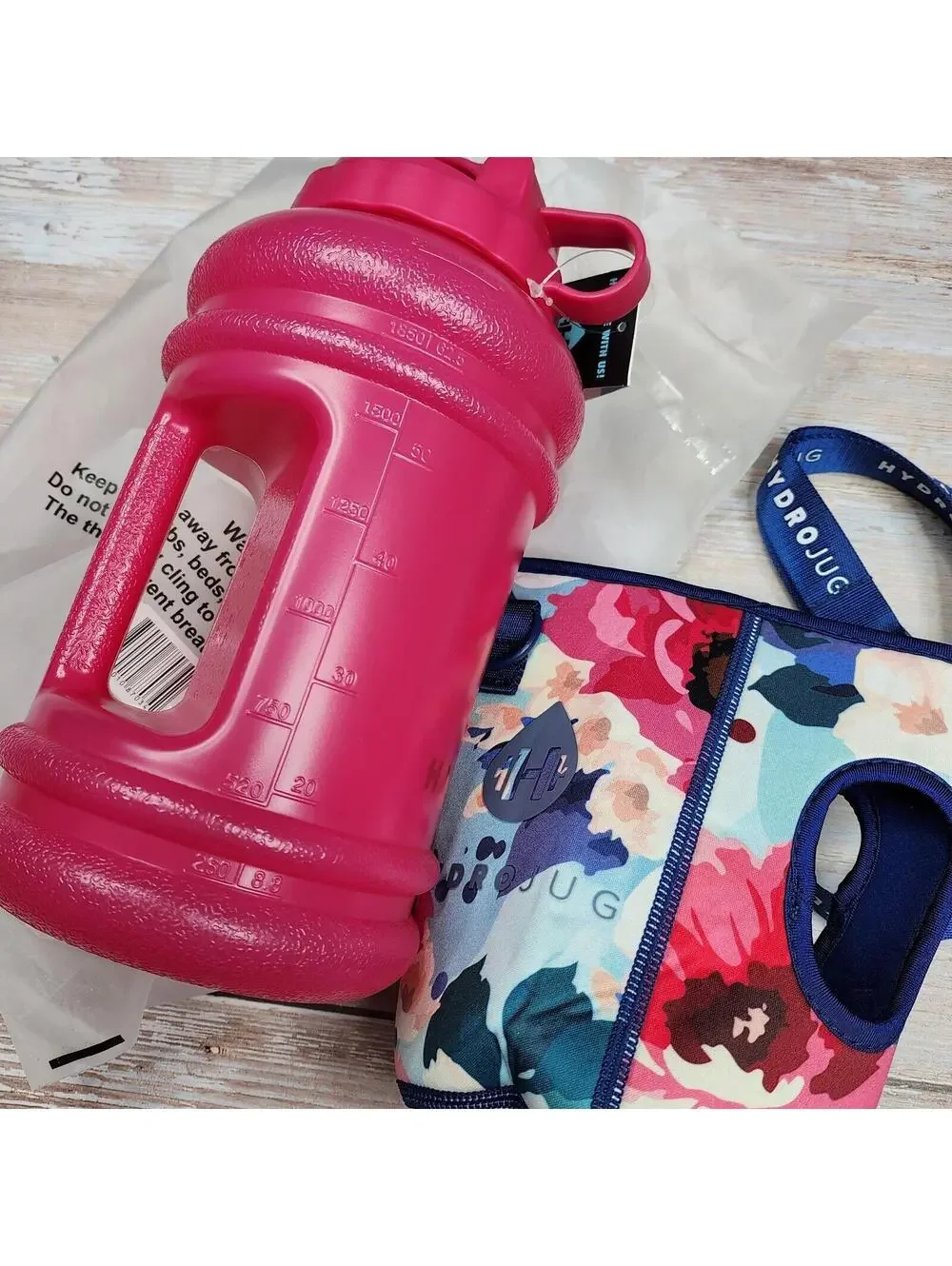 NEW HydroJug 73oz Reusable Jug With Handle Magenta with NEW Floral Sleeve